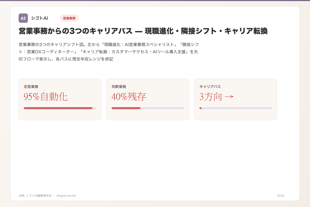 営業事務からの3つのキャリアパス — 現職進化・隣接シフト・キャリア転換